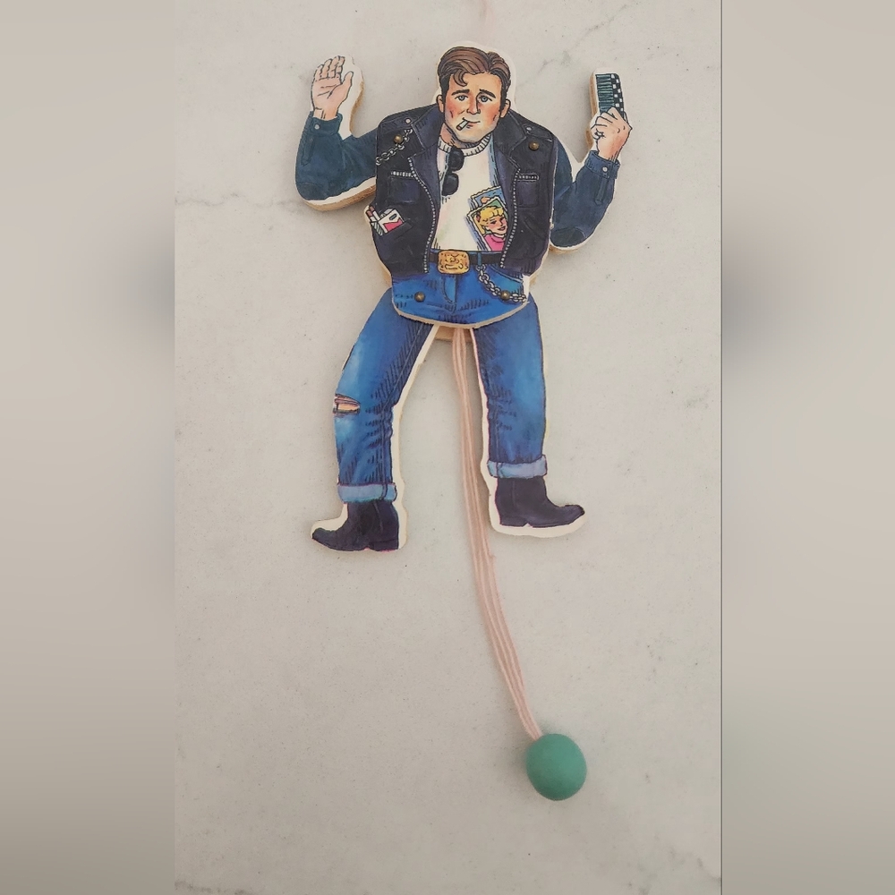Vintage Ornament 50s Greaser Fonzie The Fonz Midwest Importer Pull String Wooden